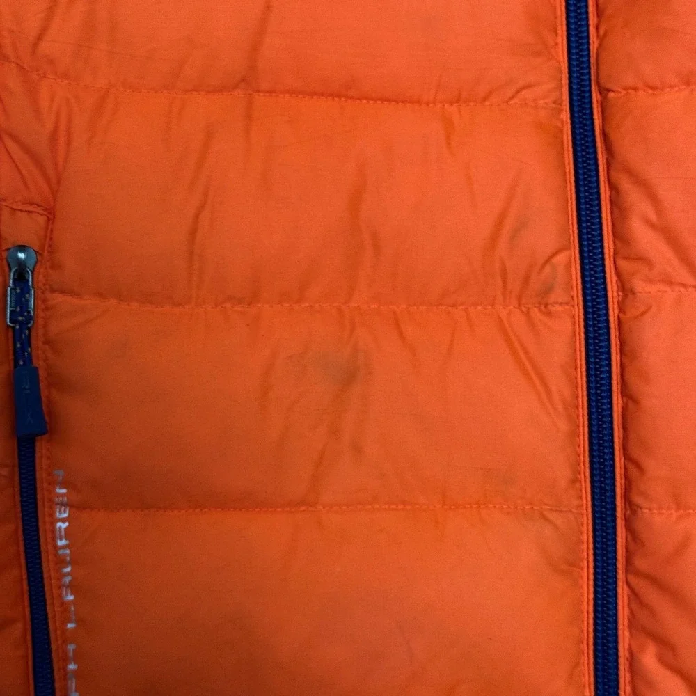 RLX Ralph Lauren Mens Orange Down Puffer Jacket Size S Full Zip Quilted 41381‎